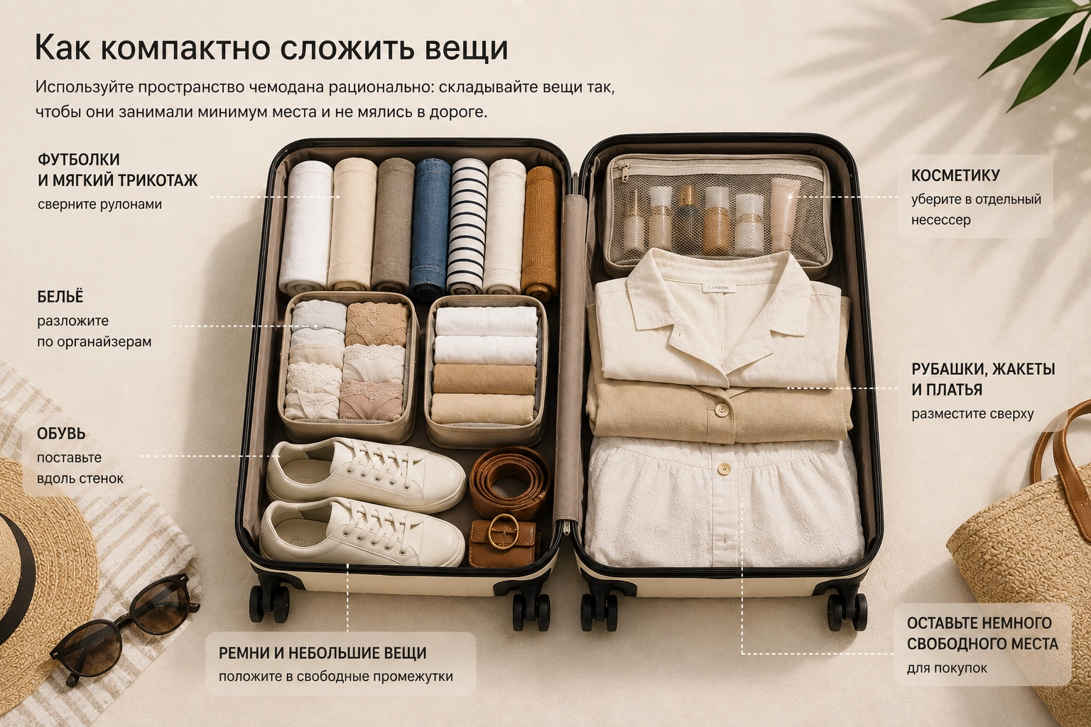 Как компактно сложить вещи в чемодан