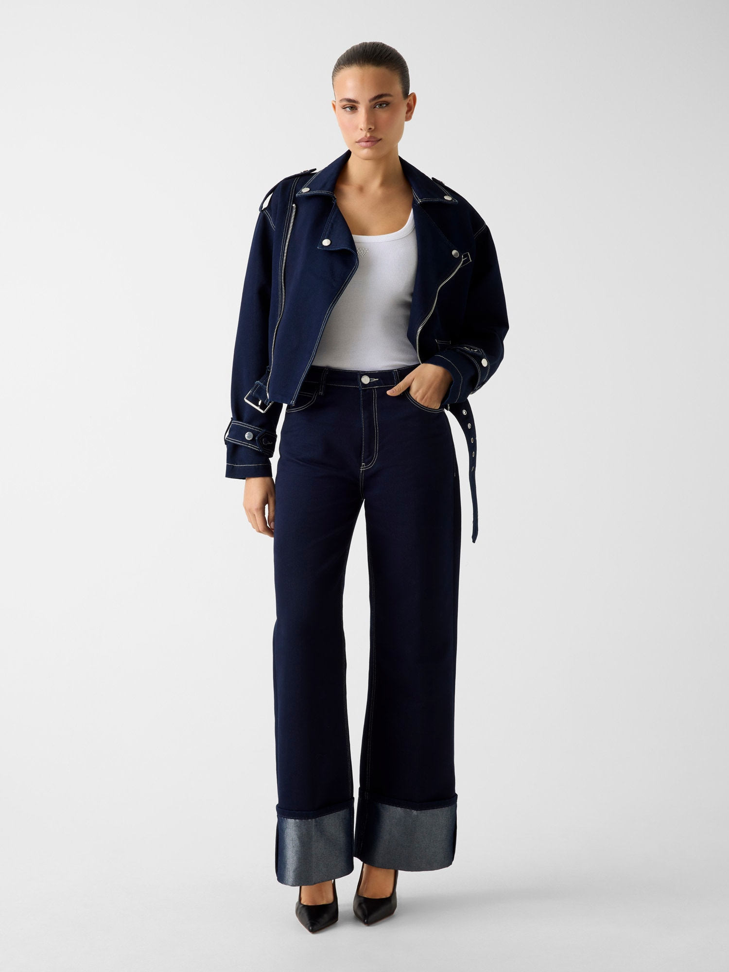 Джинсы Wide Leg с подворотами