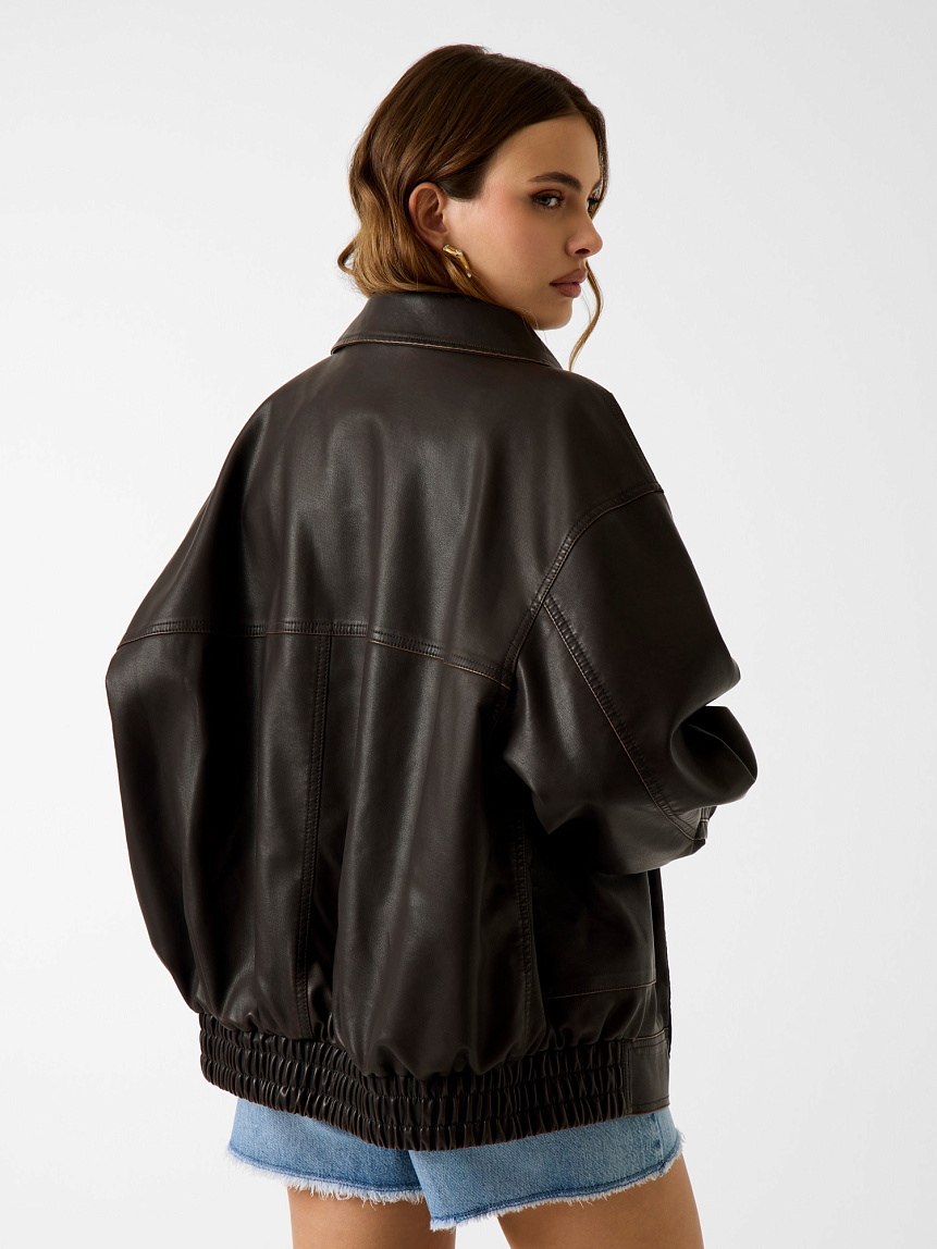 Купить кожаная куртка oversize daria, (цвет тёмно-коричневый